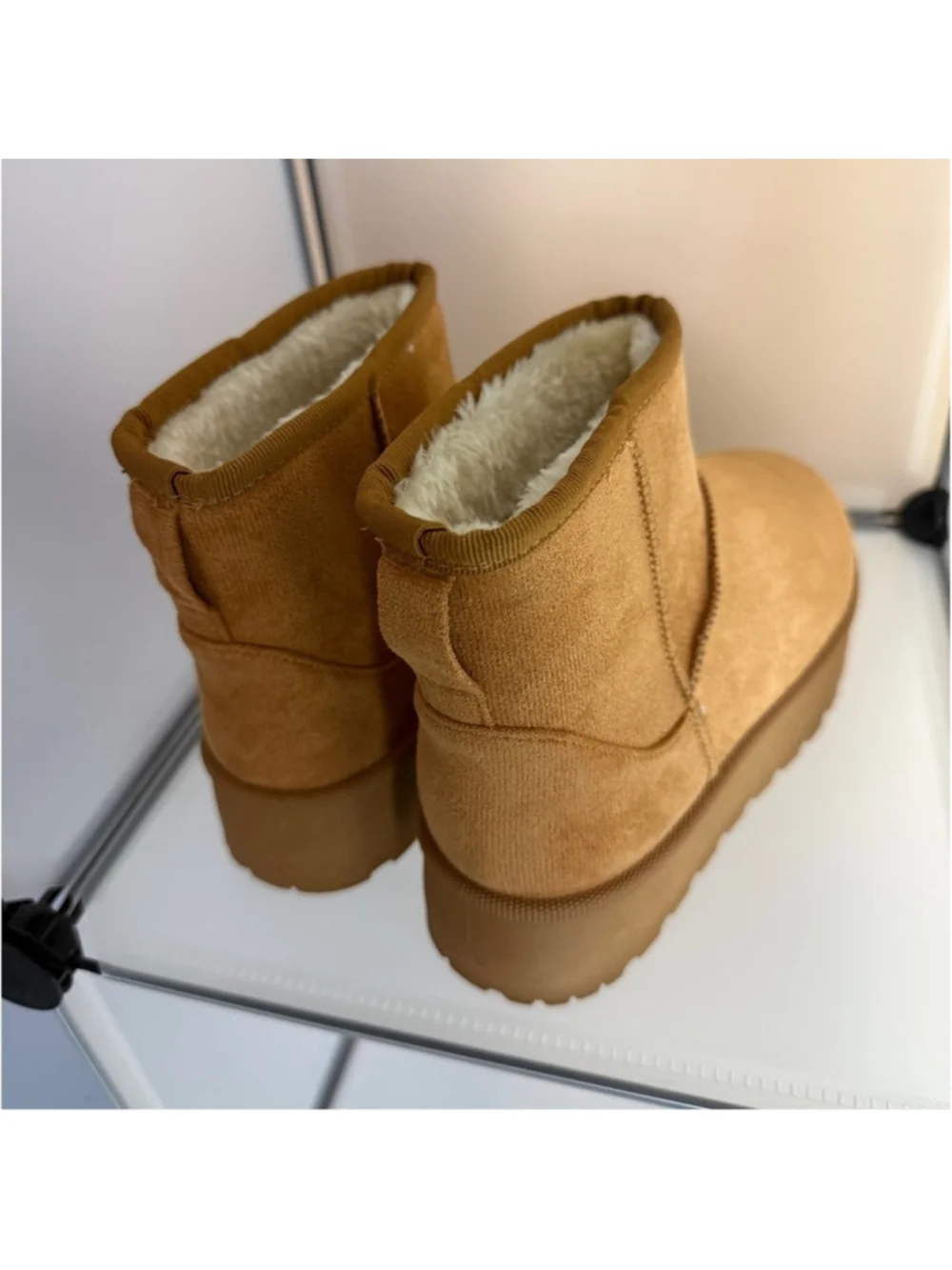 Women's Furry Faux Suede Ankle Platform Booties Tan Size 7.5 New